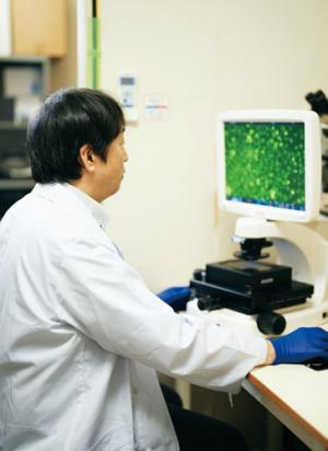 研究に没頭する島崎社長の写真