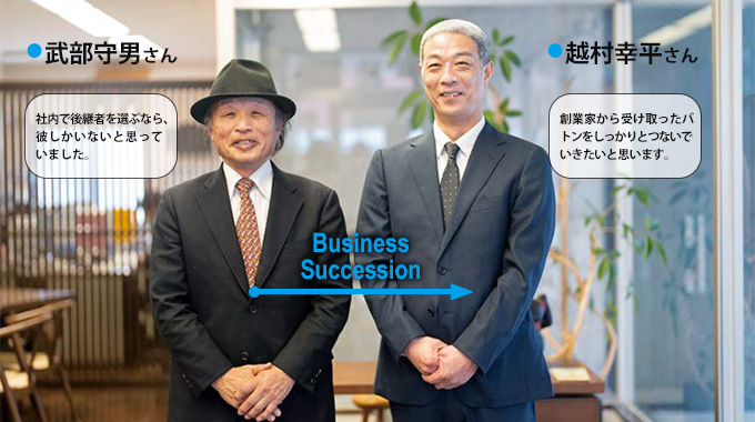 武部守男取締役会長と、越村幸平代表取締役の写真